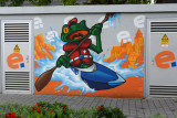 Mural on a utility shed - Kayaking Frog, Wetzlar
