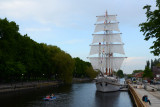 The Meridianas  with sails set while tied up in Klaipėda