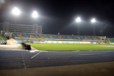 Central Stadium lit up at night, Almaty, Kazakhstan