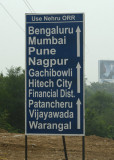 Road sign leaving the airport, Hyderabad