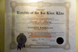 Membership certificate in the Knights of the Ku Klux Klan, 1926