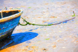 Boat moored in sand 