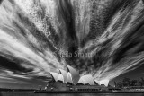 Sydney Opera House with cloud formation in monochrome