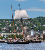 Tall Ships TS-36: Topsail Schooner Lynx By Harbor Lighthouse, Topsail Set