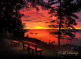 75.5 - Lake Superior Red Sunrise With Bench