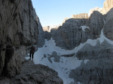 7am on the brochette central via ferrata on the way to the Basso