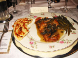 Pollo con limone e basilio, scallion pancake, green beans with capers