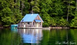 Blue floating cabin, Julia Passage, Vancouver Island, Canada
