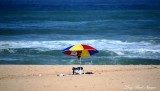 beach umbrella, Praia das Macas, Portugal  
