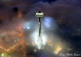 Space Needle above the fog Seattle  