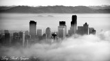 Fog Covered Seattle and Space Needle, Cascade Mountains, Washington  
