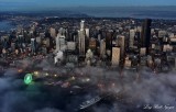Start of Blue Hour, Downtown Seattle, Waterfront, Great Wheel Ferries, Lake Washington  