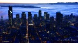 True Blue Seattle Skyline, Sea of Fog, West Seattle, Sunset in Seattle