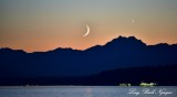 Crescent Moon and Jupiter Sunset on Olympic Mountains West Seattle Washington  