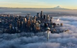 Space Needle, Seattle, Mount Rainier, Golden Hour, Shroud in Fog, Washington 495