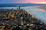 Red Sky over Mount Rainier Foggy Downtown Seattle Space Needle Washington 8a