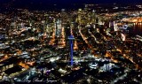 Blue Space Needle against Seattle Skyline Pacific Science Center Washington 227