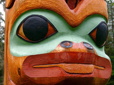 Closeup of Totem in Sitka Totem Park