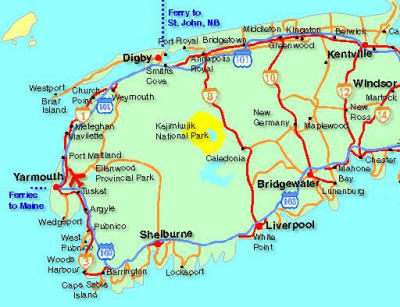 Part 1 of Journey - Map of Western Nova Scotia (Click to read trip summary)