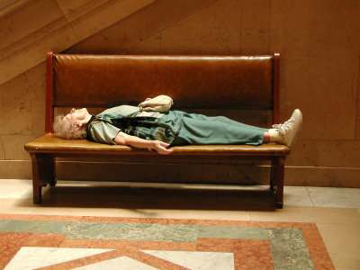 It's a big place and a lady may need to take a load off. (We had to check to be sure she was still breathing!)