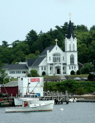 The Catholic Church is a landmark for Boothbay