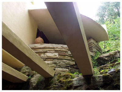 Fallingwater: Themes running throughout the house include cascades of stone and water, rounds & half-rounds, and cantilevers.