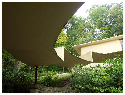 Fallingwater: The canopy over the steps to the guest quarters...supported on one side by steel posts, an engineering marvel!