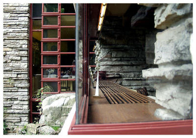 Fallingwater: Windows that open from the corner or have no framing at the corners were signatures of Wright.