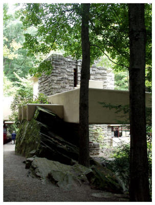 Fallingwater:This house is literally built into a ledge. This ledge protrudes through the livingroom floor to become the hearth.