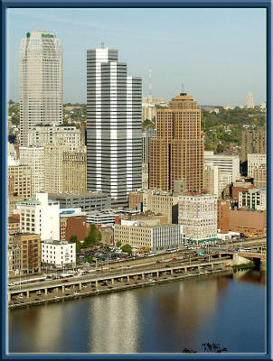 Downtown from Mt. Washington (Pittsburgh, skyscrapers, reflection)