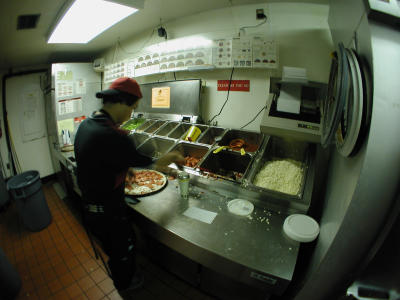 working at the hut