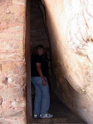 Brenda in a narrow passage