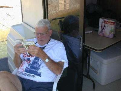 Bud sits back<BR>and enjoys a book