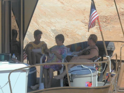 Denise, Joan, & Sueenjoy shade on the deck