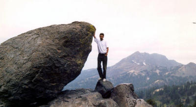 Piotr holding up a rock