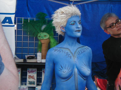 Sexy blue grrl at Kryolan makeup booth