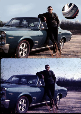 My first car, Pontiac Tempest, I wanted a GTO because it had red-line wide oval tires. On top inset check out the writing. You can just read Super Sport Wide Ovals,