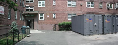 These containers are everywhere, not certain what they contain. Aida lived here, used to be a strike zone chalked into the wall, where Dudley and I played against Bressan one day. Eileen SImpson lived in that apartment to the right of the doorway, glad we did not break a window.