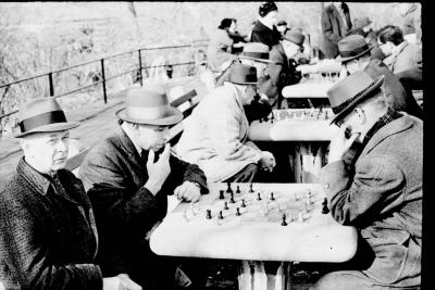 Look at these guys.  They gathered every weekend to play chess in the park.  Look at the women in the back.