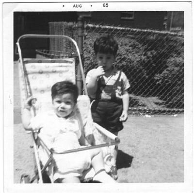 Benny Jr. standing, Baby is Michael.