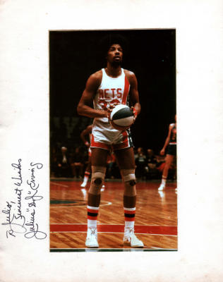 I'm very proud of this picture.  A guard named Mike let me sit courtside and I took this picture of Dr. J.  Developed the slide myself, printed it on Cibachrome paper and gave it to Mike to have signed. Julius signed it and one for Mike and it hangs on my wall.