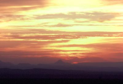 On the road near Big Bend NP, Good Friday sunrise:  1978.
