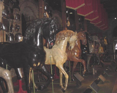 These are replicas of various kings horses throughout history.  They are arranged in chronological order.