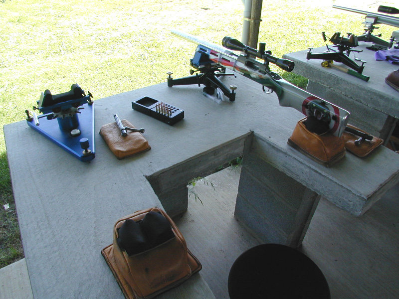 Typical bench Rest set up - bolt handle has to be out between strings.
