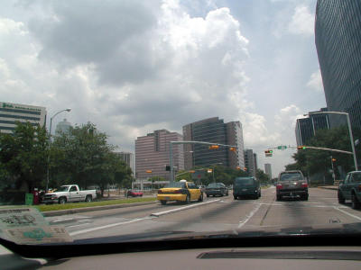 Entering the medical center in downtown Houston.