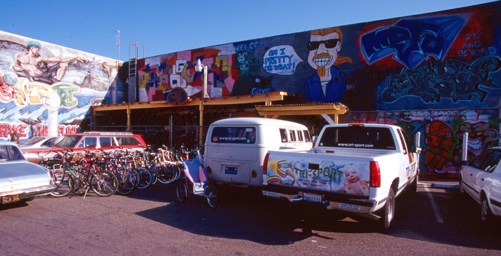 Graffiti in back of Tri Sport Cycle Shop, Fresno, CA circa 1998