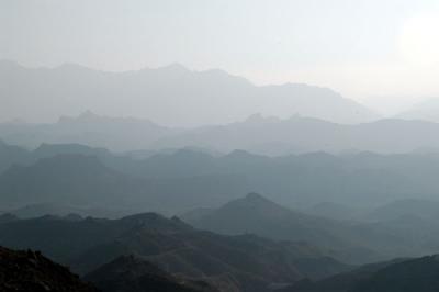 Haze covered mountain ridges, Yemen