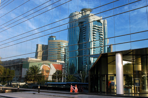 Reflection of Dubai Creek Tower in the Chamber of Commerce