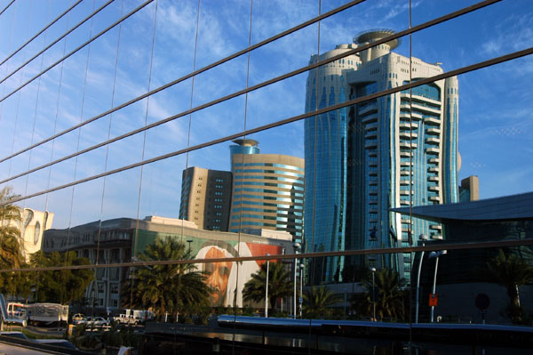 Reflection of Dubai Creek Tower in the Chamber of Commerce