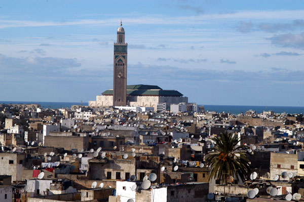 View of the Hassan II Mosque over the old medina